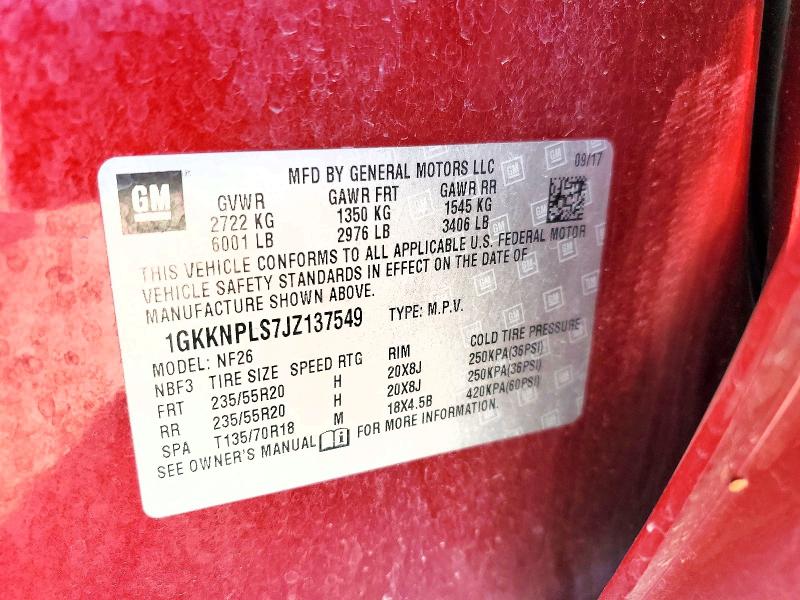 54130736 :رقم المزاد ، 1GKKNPLS7JZ137549 vin ، 2018 Gmc Acadia مزاد بيع
