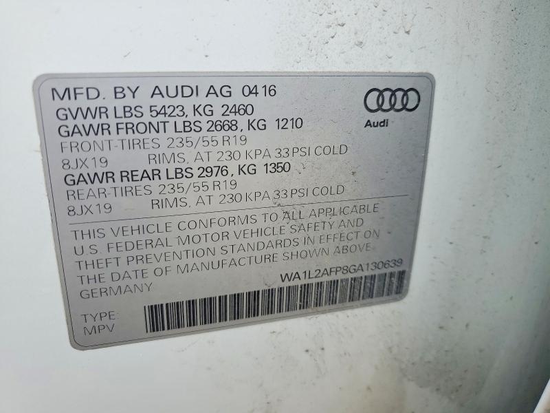 53554086 :رقم المزاد ، WA1L2AFP8GA130639 vin ، 2016 Audi Q5 مزاد بيع