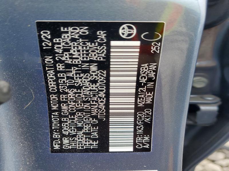 52916076 :رقم المزاد ، JTDS4MCE4MJ070922 vin ، 2021 Toyota Corolla مزاد بيع