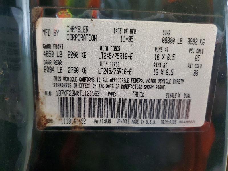 53855286 :رقم المزاد ، 1B7KF23W0TJ121533 vin ، 1996 Dodge Ram 2500 مزاد بيع
