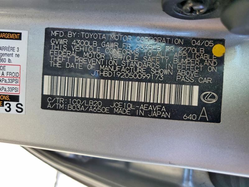 55050746 :رقم المزاد ، JTHBD192050099173 vin ، 2005 Lexus Is مزاد بيع