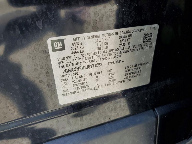 Продажа на аукционе авто 2018 Chevrolet Equinox, vin: 2GNAXHEV1J6171553, номер лота: 54778336