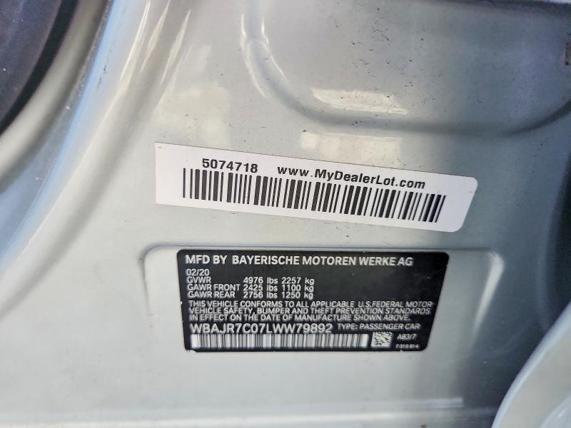 50859156 :رقم المزاد ، WBAJR7C07LWW79892 vin ، 2020 Bmw 530 مزاد بيع