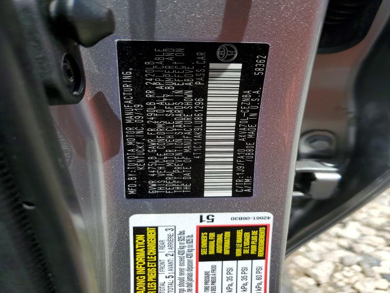 2020 Toyota Camry მანქანა იყიდება აუქციონზე, vin: 4T1C11AK9LU861296, აუქციონის ნომერი: 54356706