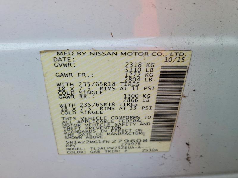 Aukcja sprzedaży 2015 Nissan Murano, vin: 5N1AZ2MG1FN279608, numer aukcji: 55004826