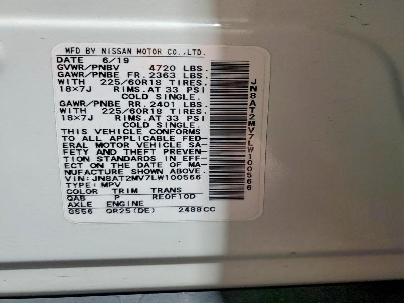54753776 :رقم المزاد ، JN8AT2MV7LW100566 vin ، 2020 Nissan Rogue مزاد بيع