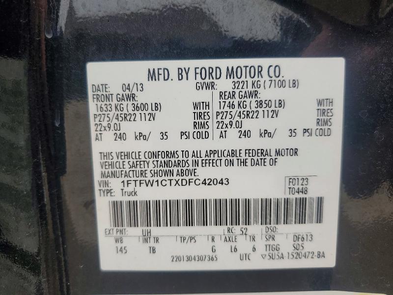 Aukcja sprzedaży 2013 Ford F150, vin: 1FTFW1CTXDFC42043, numer aukcji: 52680766