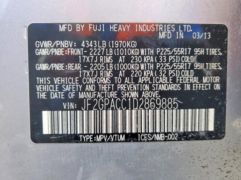 Продажа на аукционе авто 2013 Subaru Xv Crosstrek, vin: JF2GPACC1D2869885, номер лота: 55238116