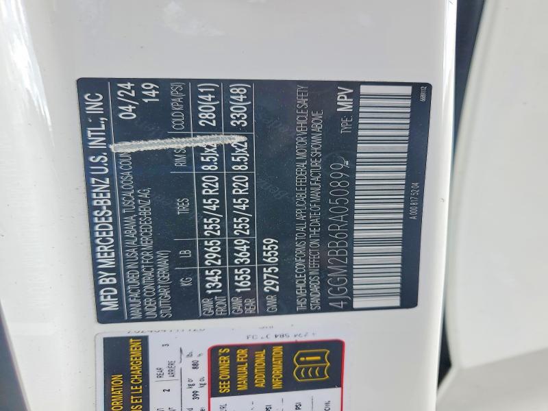 54107336 :رقم المزاد ، 4JGGM2BB6RA050899 vin ، 2024 Mercedes-benz Eqe Suv مزاد بيع