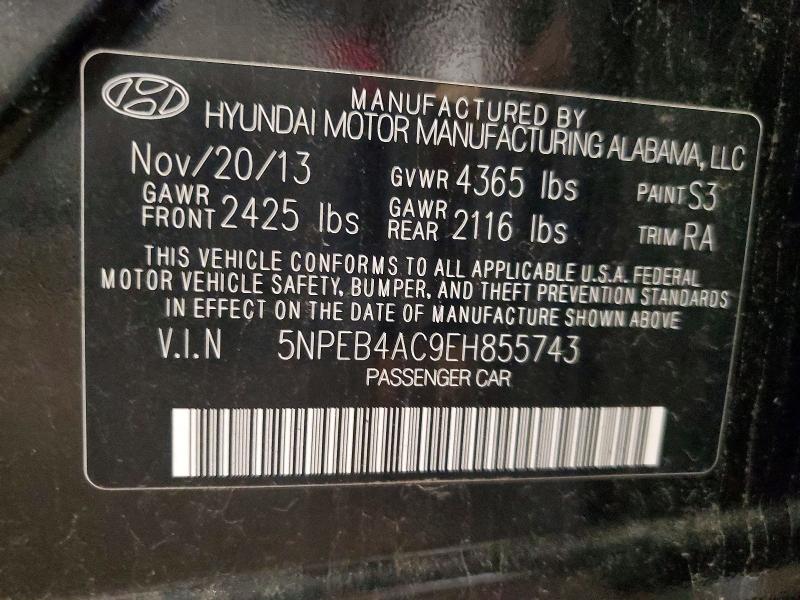 Auction sale of the 2014 Hyundai Sonata, vin: 5NPEB4AC9EH855743, lot number: 53337296