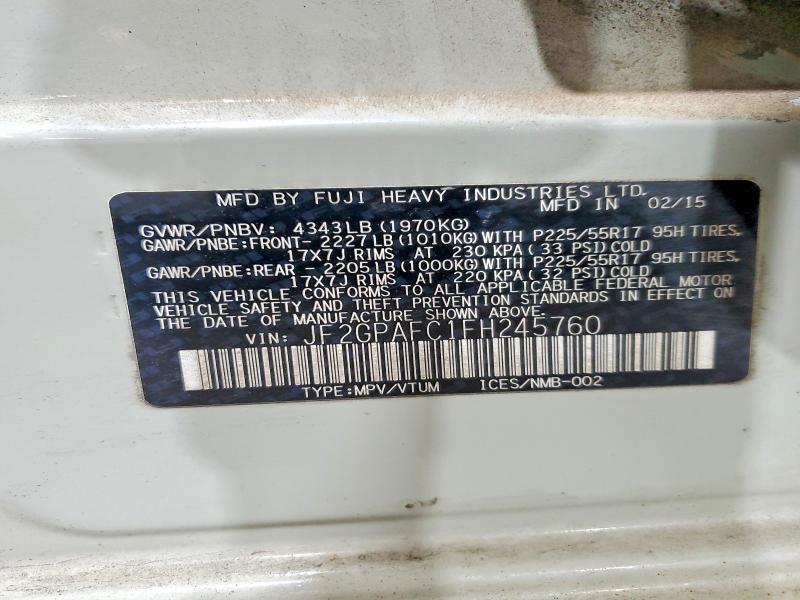 53266016 :رقم المزاد ، JF2GPAFC1FH245760 vin ، 2015 Subaru Xv Crosstrek مزاد بيع