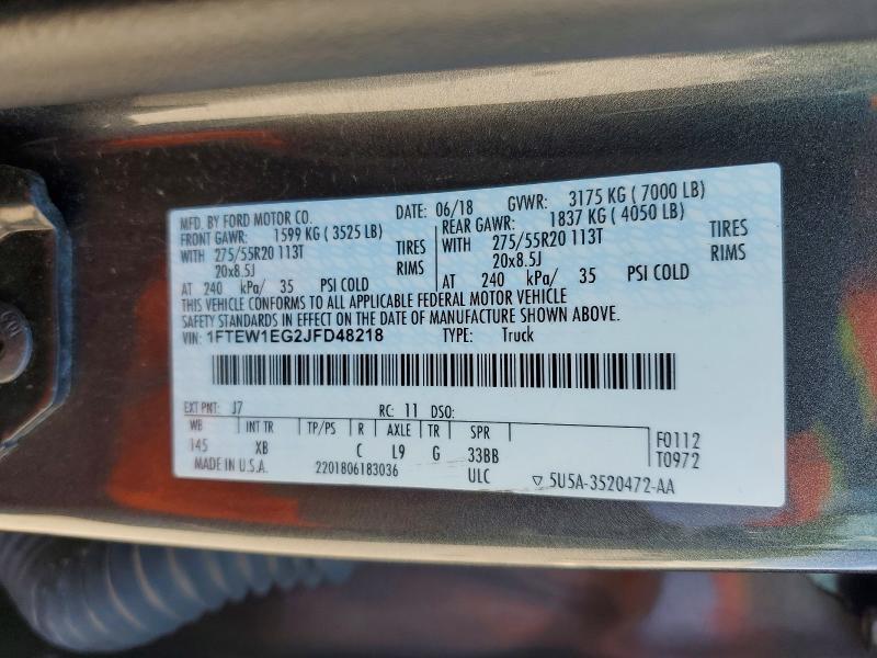 Продаж на аукціоні авто 2018 Ford F150, vin: 1FTEW1EG2JFD48218, номер лоту: 54942056