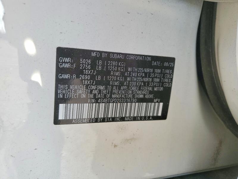 Aukcja sprzedaży 2025 Subaru Outback, vin: 4S4BTGPD2S3316790, numer aukcji: 53881046