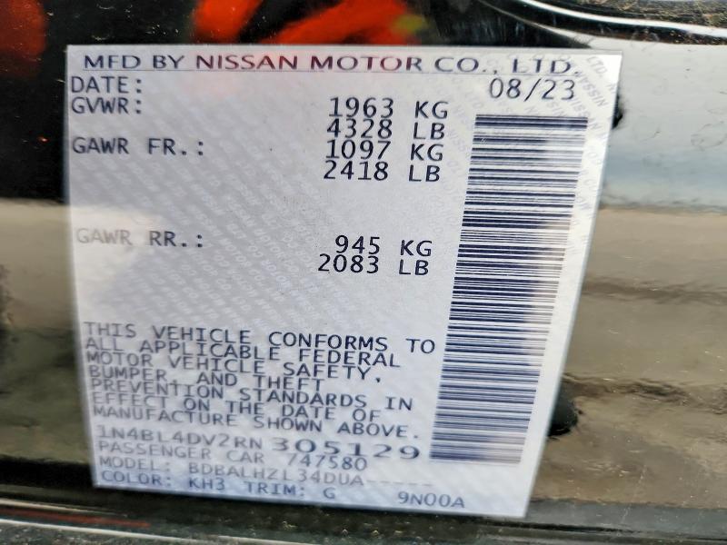 Продаж на аукціоні авто 2024 Nissan Altima, vin: 1N4BL4DV2RN305129, номер лоту: 52193446