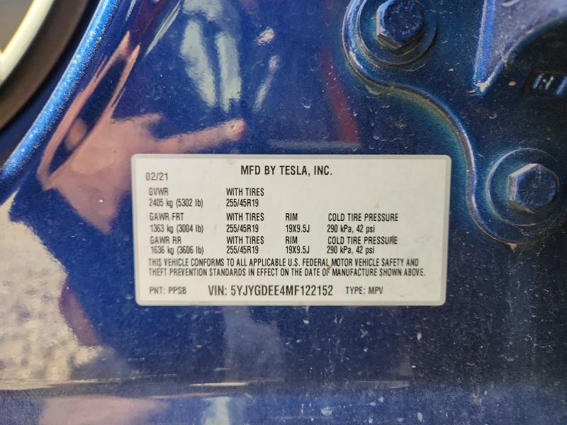 Продажа на аукционе авто 2021 Tesla Model Y, vin: 5YJYGDEE4MF122152, номер лота: 52426676