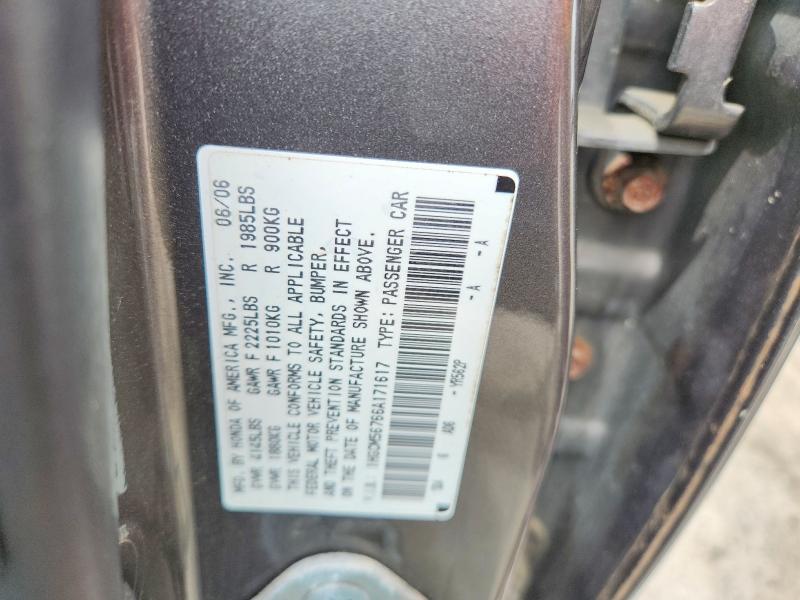 Продаж на аукціоні авто 2006 Honda Accord, vin: 1HGCM56766A171617, номер лоту: 55180126