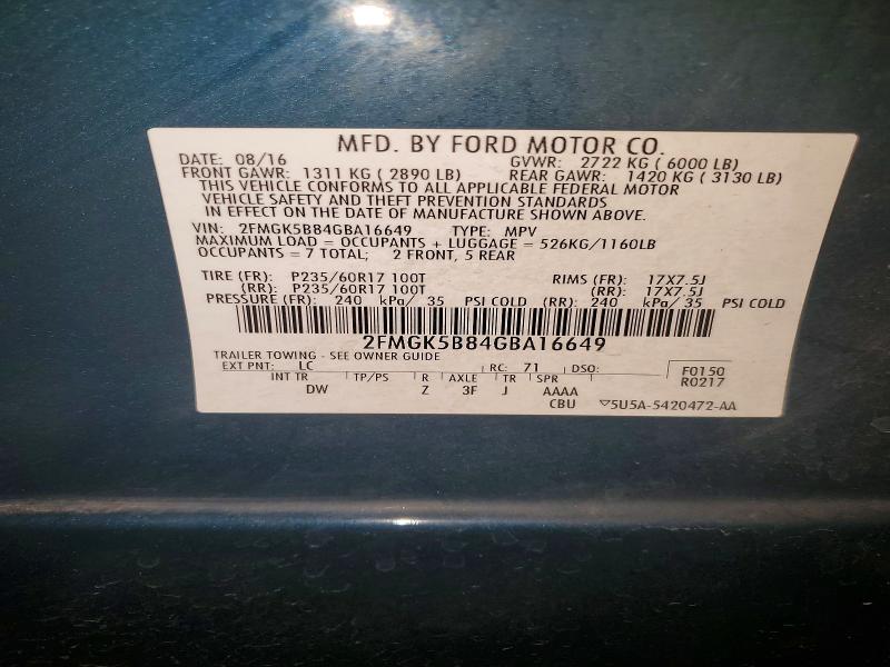Aukcja sprzedaży 2016 Ford Flex, vin: 2FMGK5B84GBA16649, numer aukcji: 54886696