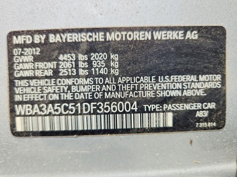 53376006 :رقم المزاد ، WBA3A5C51DF356004 vin ، 2013 Bmw 328 مزاد بيع