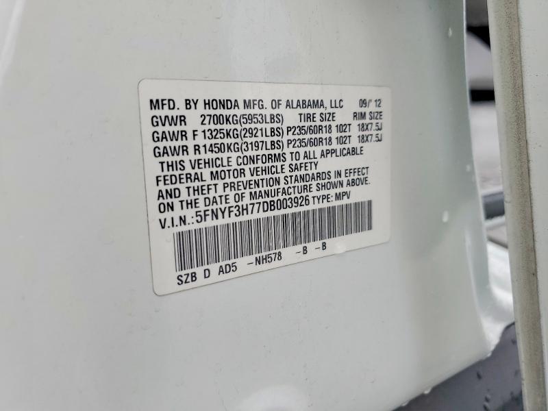 Продажа на аукционе авто 2013 Honda Pilot, vin: 5FNYF3H77DB003926, номер лота: 54670316