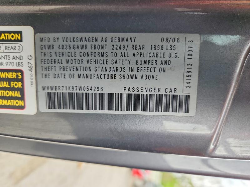 2007 Volkswagen Rabbit მანქანა იყიდება აუქციონზე, vin: WVWBR71K97W054296, აუქციონის ნომერი: 51310176