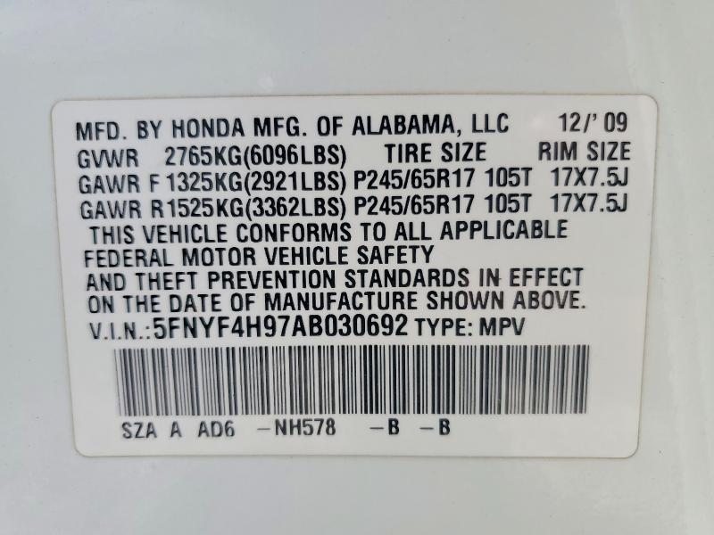 Продаж на аукціоні авто 2010 Honda Pilot, vin: 5FNYF4H97AB030692, номер лоту: 53602666