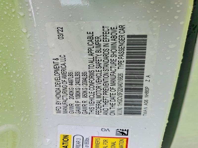 54075276 :رقم المزاد ، 1HGCV3F22NA016826 vin ، 2022 Honda Accord مزاد بيع