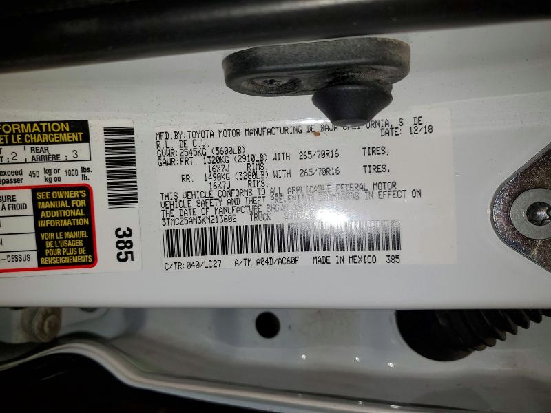 Продаж на аукціоні авто 2019 Toyota Tacoma, vin: 3TMCZ5AN3KM213602, номер лоту: 54271936