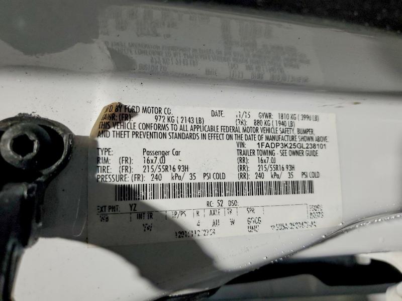 2016 Ford Focus მანქანა იყიდება აუქციონზე, vin: 1FADP3K25GL238101, აუქციონის ნომერი: 55032306