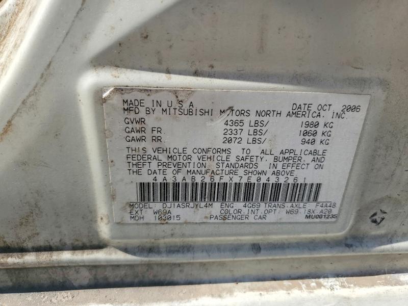 Продаж на аукціоні авто 2007 Mitsubishi Galant, vin: 4A3AB26FX7E043261, номер лоту: 55176566