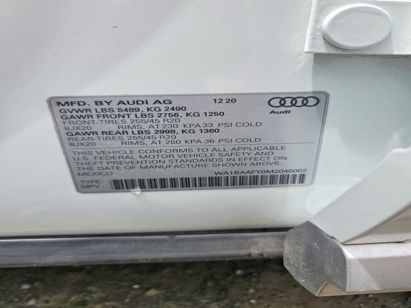 Aukcja sprzedaży 2021 Audi Q5, vin: WA1BAAFY0M2045002, numer aukcji: 54827516