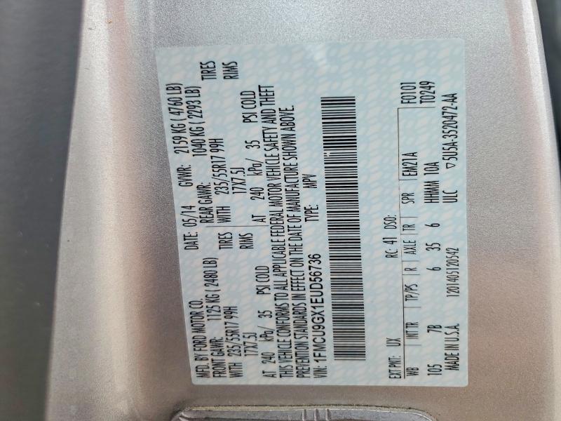 2014 Ford Escape მანქანა იყიდება აუქციონზე, vin: 1FMCU9GX1EUD56736, აუქციონის ნომერი: 55024206