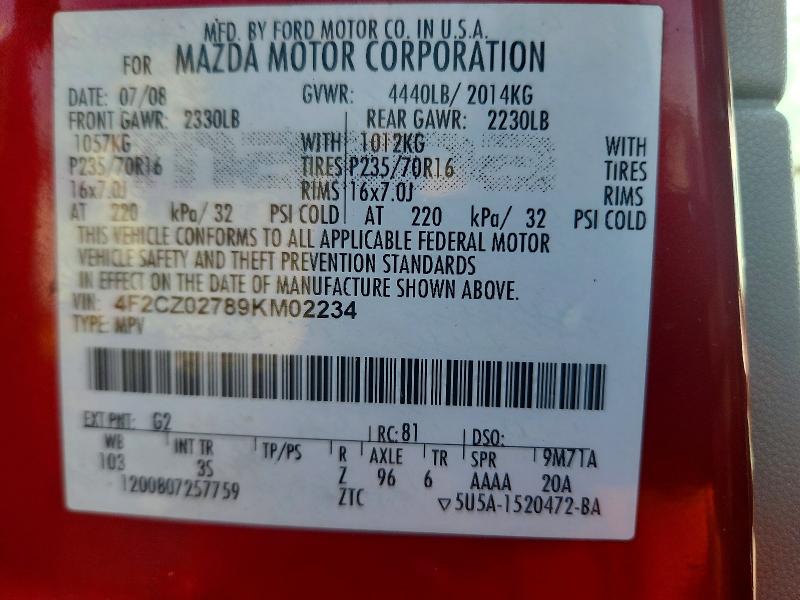2009 Mazda Tribute მანქანა იყიდება აუქციონზე, vin: 4F2CZ02789KM02234, აუქციონის ნომერი: 41631186