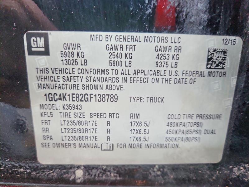 Aukcja sprzedaży 2016 Chevrolet Silverado, vin: 1GC4K1E82GF138789, numer aukcji: 53614076