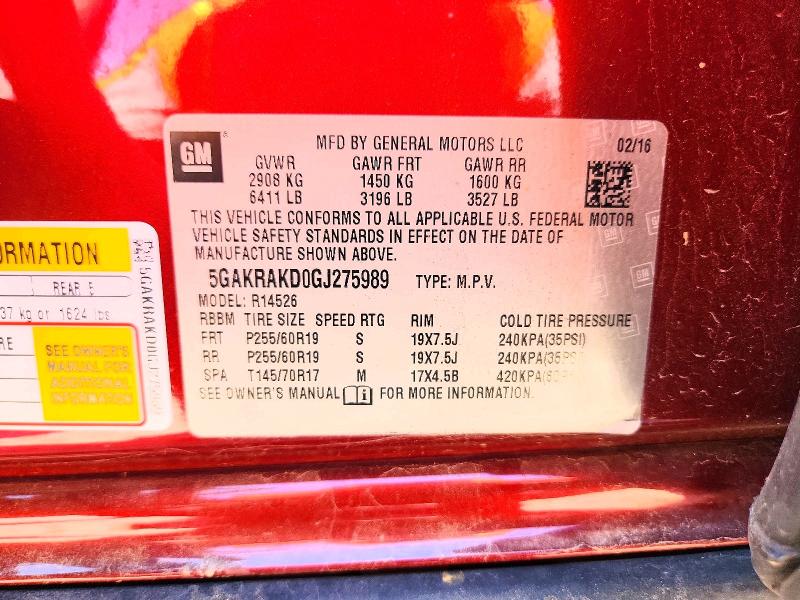 Продажа на аукционе авто 2016 Buick Enclave, vin: 5GAKRAKD0GJ275989, номер лота: 54211856