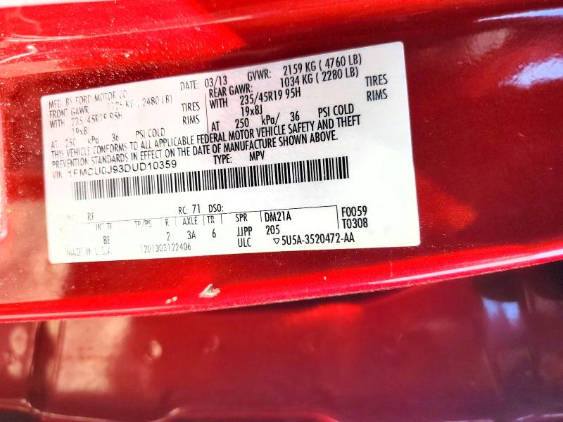 2013 Ford Escape მანქანა იყიდება აუქციონზე, vin: 1FMCU0J93DUD10359, აუქციონის ნომერი: 54351936