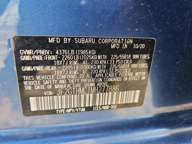 53892536 :رقم المزاد ، JF2GTHMC1MH277886 vin ، 2021 Subaru Crosstrek مزاد بيع