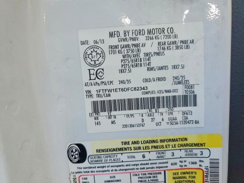 2013 Ford F150 მანქანა იყიდება აუქციონზე, vin: 1FTFW1ET6DFC82343, აუქციონის ნომერი: 55109146