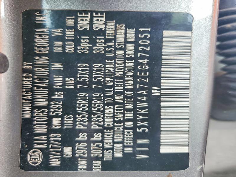 55242286 :رقم المزاد ، 5XYKW4A72EG472051 vin ، 2014 Kia Sorento مزاد بيع