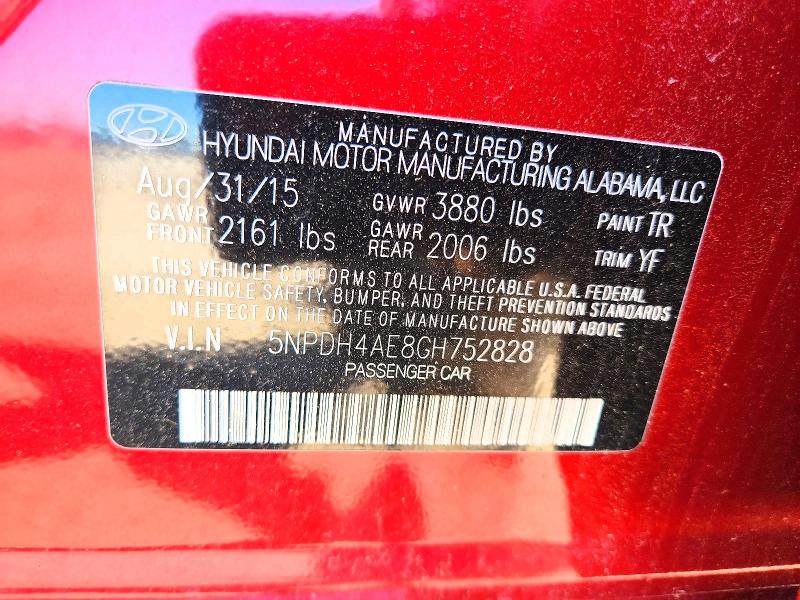 2016 Hyundai Elantra მანქანა იყიდება აუქციონზე, vin: 5NPDH4AE8GH752828, აუქციონის ნომერი: 55093336