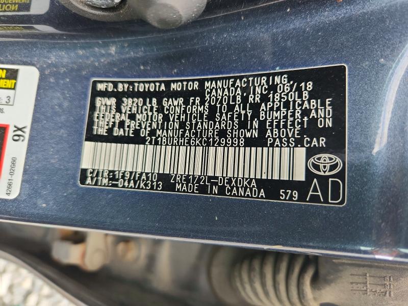 Aukcja sprzedaży 2019 Toyota Corolla, vin: 2T1BURHE6KC129998, numer aukcji: 52773196