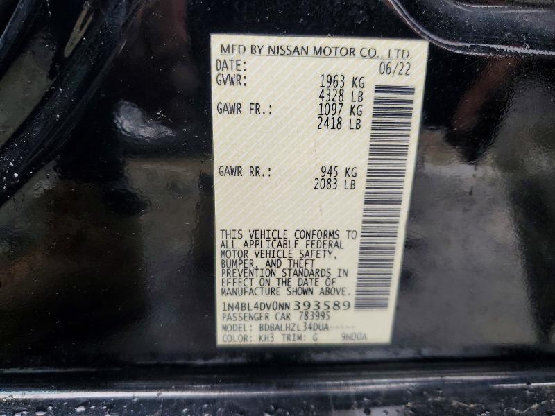 Aukcja sprzedaży 2022 Nissan Altima, vin: 1N4BL4DV0NN393589, numer aukcji: 54961556