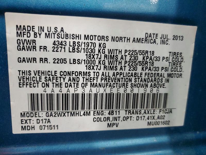 55607256 :رقم المزاد ، 4A4AP3AUXEE001906 vin ، 2014 Mitsubishi Outlander Sport مزاد بيع