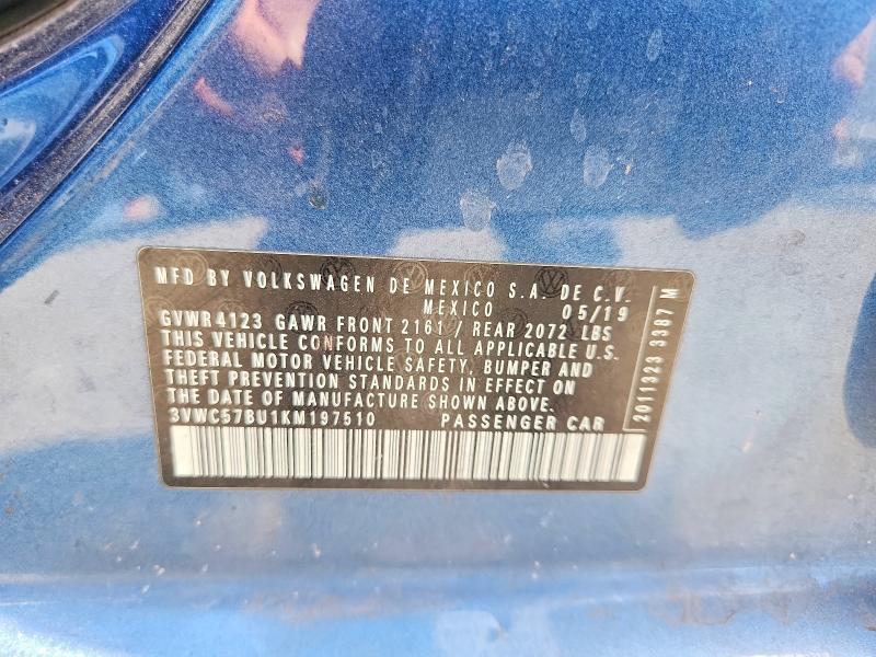 Продаж на аукціоні авто 2019 Volkswagen Jetta, vin: 3VWC57BU1KM197510, номер лоту: 53345926