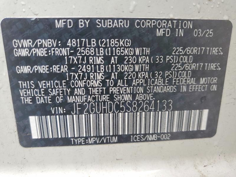 52295766 :رقم المزاد ، JF2GUHDC5S8264133 vin ، 2025 Subaru Crosstrek مزاد بيع