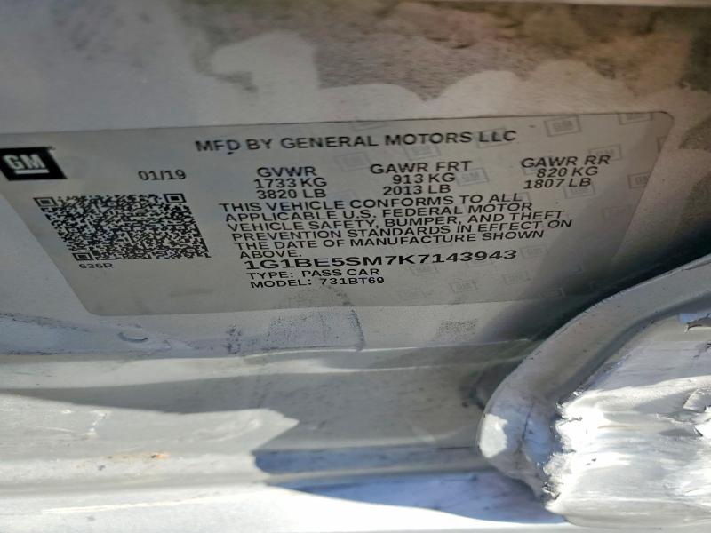 2019 Chevrolet Cruze მანქანა იყიდება აუქციონზე, vin: 1G1BE5SM7K7143943, აუქციონის ნომერი: 52954926