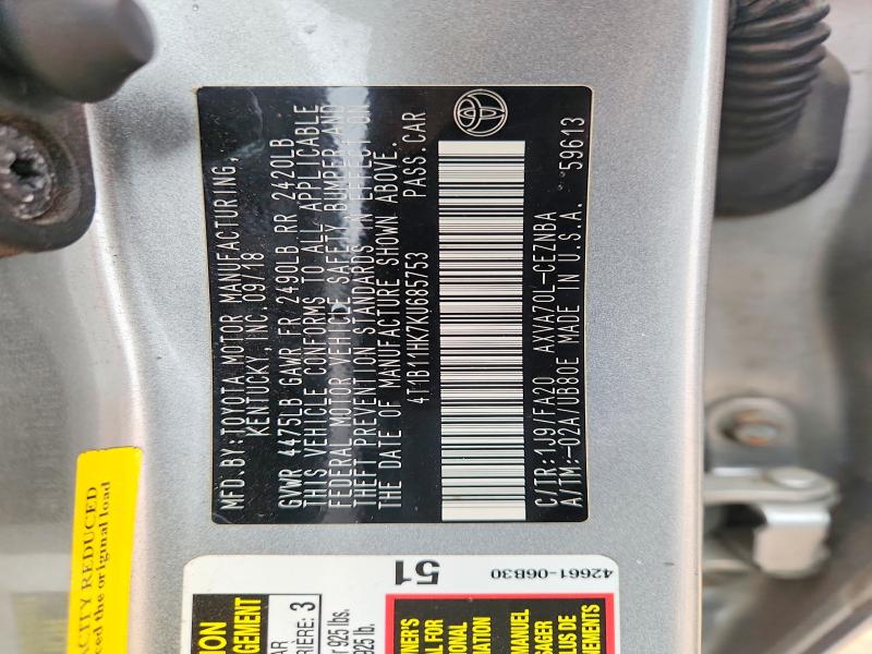 54855386 :رقم المزاد ، 4T1B11HK7KU685753 vin ، 2019 Toyota Camry مزاد بيع