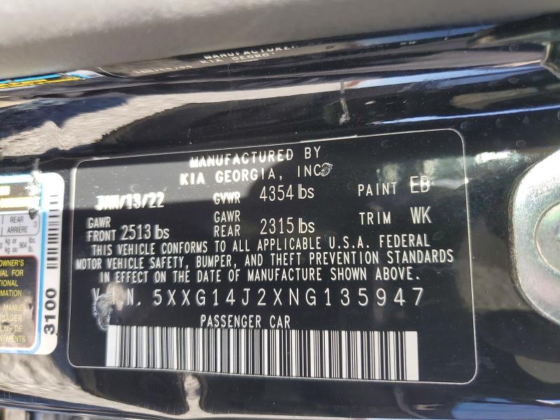 Продажа на аукционе авто 2022 Kia K5, vin: 5XXG14J2XNG135947, номер лота: 55353436