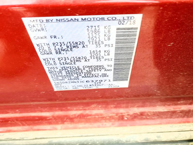 Продаж на аукціоні авто 2018 Nissan Pathfinder, vin: 5N1DR2MN3JC637971, номер лоту: 53051626