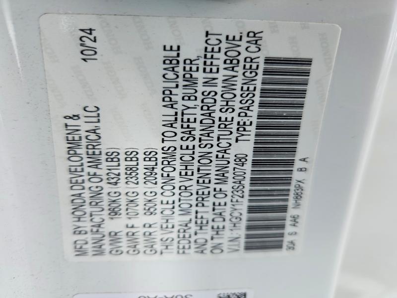 2025 Honda Accord მანქანა იყიდება აუქციონზე, vin: 1HGCY1F23SA007480, აუქციონის ნომერი: 55202296