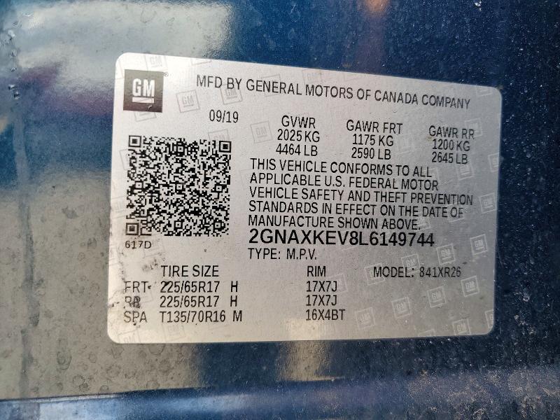 Продажа на аукционе авто 2020 Chevrolet Equinox, vin: 2GNAXKEV8L6149744, номер лота: 51927436